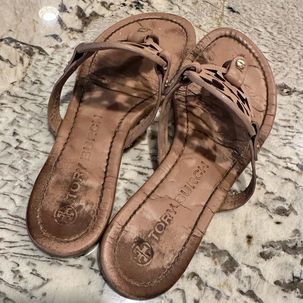 Tory Burch Make Up Tan Leather Thong Sandals Miller 8 - Picture 5 of 5